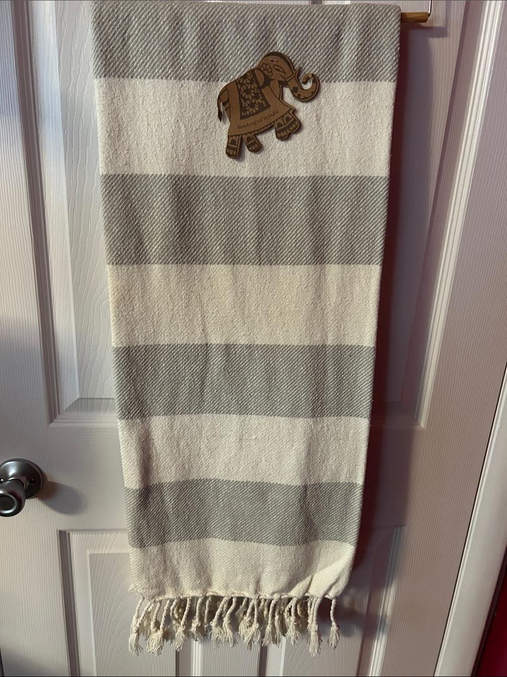 Striped Cotton Fringe Throw - Cream & Light Gray